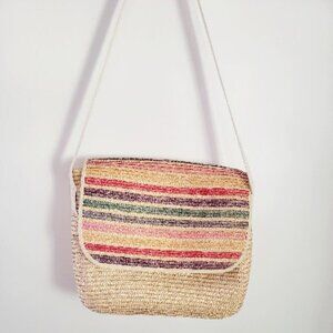 Koret Summer Stripe Straw Beach Tote Bag
